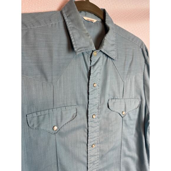 48. Vintage Men's Western shirt; blue; Size M; Extra Long - Picture 1 of 6